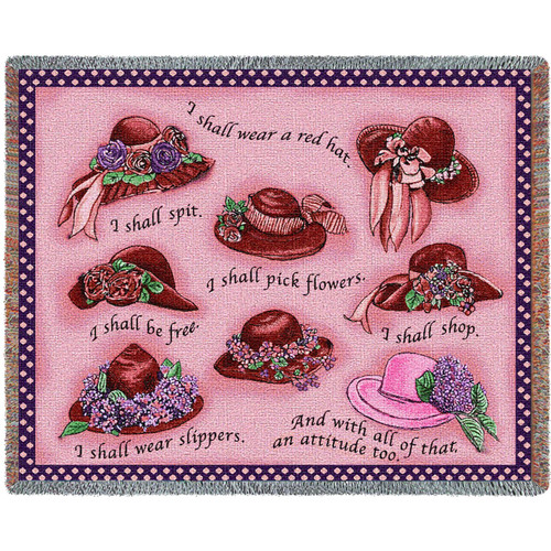 Red Hat Society - Cotton Woven Blanket Throw - Made in the USA (72x54) Tapestry Throw