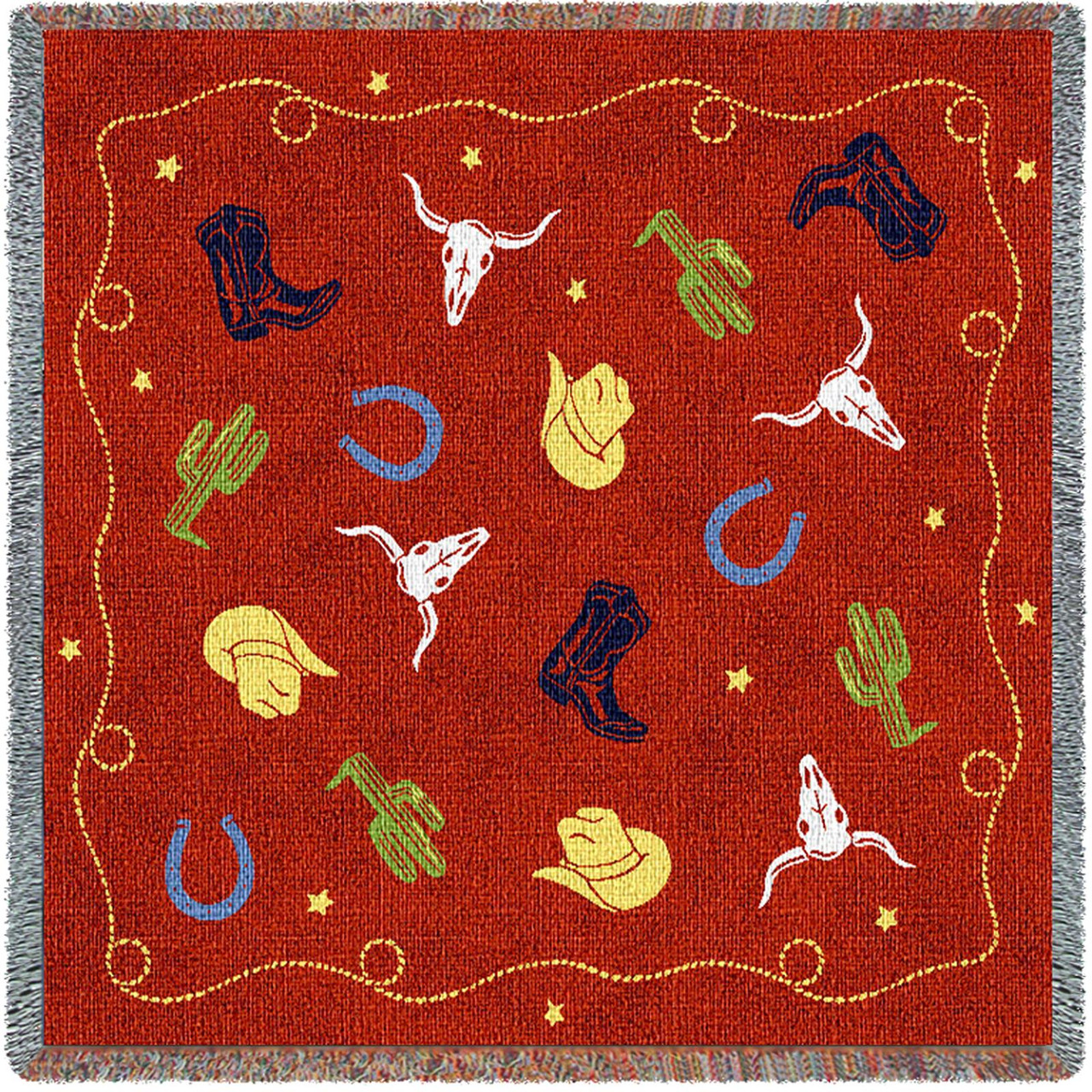 Western Decor Cowboy Lap Square Cotton Woven Blanket Throw Made