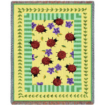Lady Bug Garden - Cotton Woven Blanket Throw - Made in the USA (72x54) Tapestry Throw