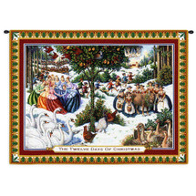 Twelve Days of Christmas | Woven Tapestry Wall Art Hanging | Festive Christmas Carol Artwork | Cotton | Made in the USA | Size 34x26 Wall Tapestry
