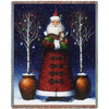 Kitty Santa - Lynn Bywaters - Cotton Woven Blanket Throw - Made in the USA (72x54) Tapestry Throw
