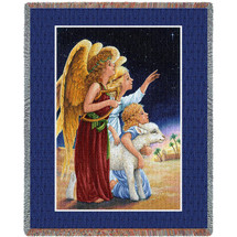Christmas Angels At Night Lynn Bywaters - Cotton Woven Blanket Throw - Made in the USA (72x54) Tapestry Throw