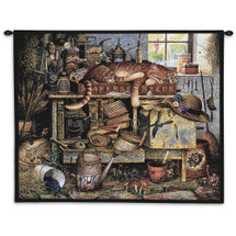 Remington The Horticulturist by Charles Wysocki | Woven Tapestry Wall Art Hanging | Sleeping Cat among Garden Tools ? Fun Cat Lover?s Gift | Cotton | Made in the USA | Size 34x26 Wall Tapestry