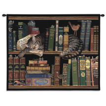 Max In the Stacks by Charles Wysocki | Woven Tapestry Wall Art Hanging | Sleeping Cat on Bookshelf - Fun Cat Lover's Gift | Cotton | Made in the USA | Size 34x26 Wall Tapestry