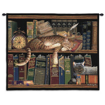 Remington the Well Read by Charles Wysocki | Woven Tapestry Wall Art Hanging | Whimsical Sleeping Cats on Bookshelf - Fun Cat Lover's Gift | Cotton | Made in the USA | Size 34x26 Wall Tapestry