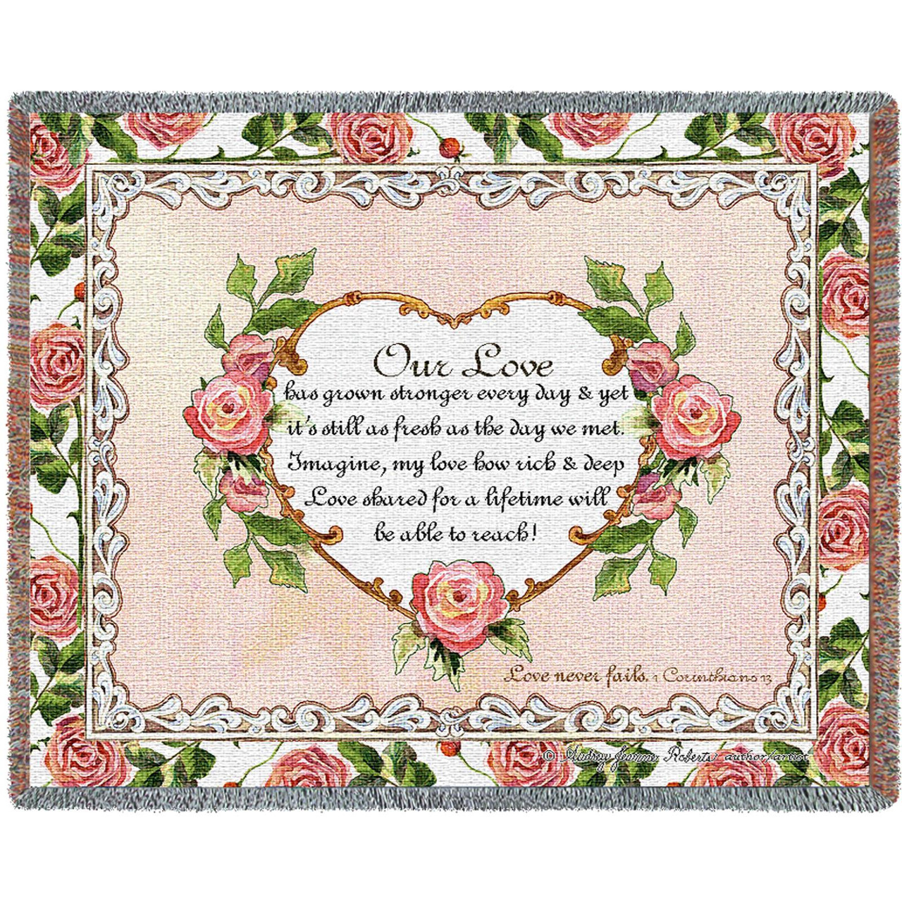 Our Love Poem Audrey Jean Roberts Cotton Woven Blanket Throw Made