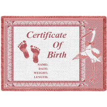 Birth Certificate Pink - Small - Blanket Throw Woven from Cotton - Made in the USA (50x35) Afghan