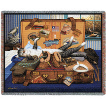 Mabel The Stowaway Cat - Charles Wysocki - Cotton Woven Blanket Throw - Made in the USA (72x54) Tapestry Throw