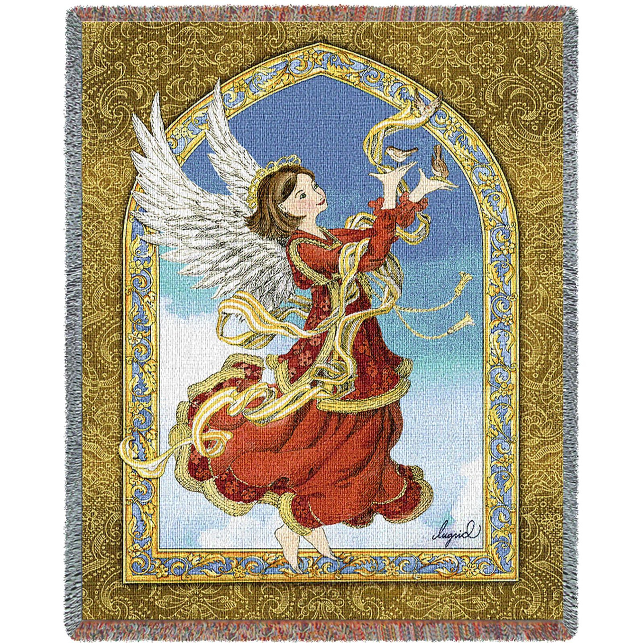 Crimson Angel Ingrid Cotton Woven Blanket Throw Made in the USA