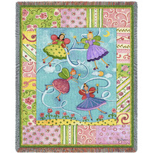 Patchwork Fairies - Cotton Woven Blanket Throw - Made in the USA (72x54) Tapestry Throw