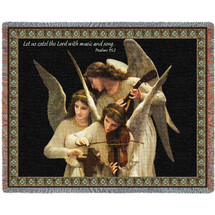 Angels Playing Violin - Les us extol the Lord with music and song - Scriptures - Psalms 95:2 - William Adolphe Bouguereau - Cotton Woven Blanket Throw - Made in the USA (72x54) Tapestry Throw