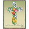 Mixed Bouquet Cross - Under His Wings You Will Find Refuge - Scriptures - Psalm 91:4 - Sympathy - Parker Fulton - Cotton Woven Blanket Throw - Made in the USA (72x54) Tapestry Throw