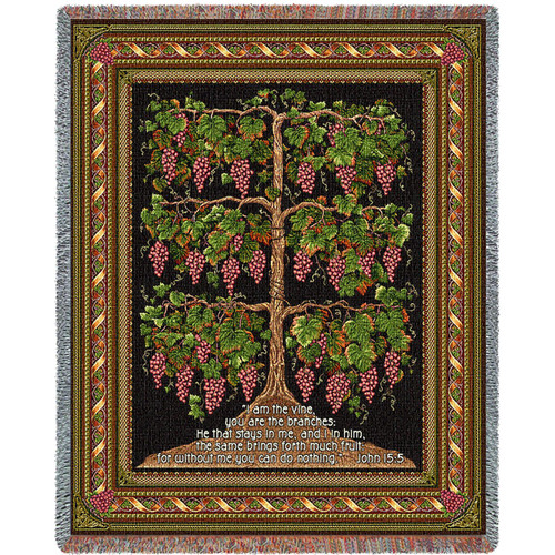 The Grape Vine - I Am The Vine You Are The Branches - Scriptures - John 15:5 - Cotton Woven Blanket Throw - Made in the USA (72x54) Tapestry Throw