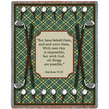 Golf - With Men This Is Impossible But With God All Things Are Possible - Scriptures - Matthew 19:26 - Cotton Woven Blanket Throw - Made in the USA (72x54) Tapestry Throw