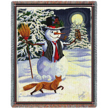 Twilight Frosty Snowman - Joseph Lee - Cotton Woven Blanket Throw - Made in the USA (72x54) Tapestry Throw