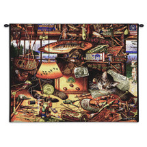 Max in Adirondacks by Charles Wysocki | Woven Tapestry Wall Art Hanging | Feline Asleep amongst Fishing Gear ? Fun Cat Lover?s Gift | Cotton | Made in the USA | Size 34x26 Wall Tapestry