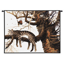 Too Pooped to Participate by Charles Wysocki | Woven Tapestry Wall Art Hanging | Cat Asleep on Tree Branch - Fun Cat Lover's Gift | 100% Cotton USA Size 34x26 Wall Tapestry