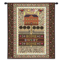 Home Sweet Home by Charles Wysocki | Woven Tapestry Wall Art Hanging | Lovely Brick House Stitched Design with Whimsical Text | Cotton | Made in the USA | Size 34x26 Wall Tapestry