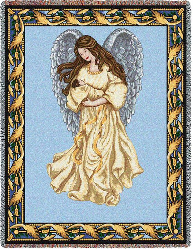 Guardian Angel and Baby 1 - Cotton Woven Blanket Throw - Made in the USA (72x54) Tapestry Throw