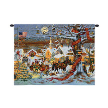 Town Christmas | Woven Tapestry Wall Art Hanging | Snowy Colonial New England Town with Horse Drawn Sled Festive Christmas Decor | 100% Cotton USA Size 34x26 Wall Tapestry