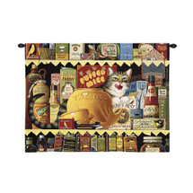 Ethel the Gourmet by Charles Wysocki| Woven Tapestry Wall Art Hanging | Whimsical Feline Themed Pantry Scene - Fun Cat Lover's Gift | 100% Cotton USA Size 34x26 Wall Tapestry
