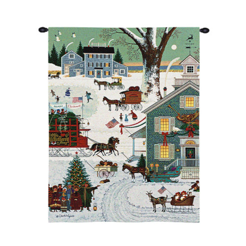 Cape Cod Christmas by Charles Wysocki | Woven Tapestry Wall Art Hanging | Children Decor Festive Holiday Small Town Activities | 100% Cotton USA Size 34x26 Wall Tapestry
