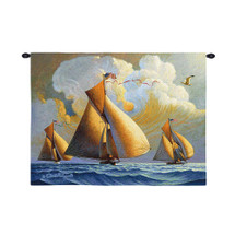 The Searam by Charles Wysocki | Woven Tapestry Wall Art Hanging | Billowing Sailboats on Majestic Ocean | 100% Cotton USA Size 34x26 Wall Tapestry