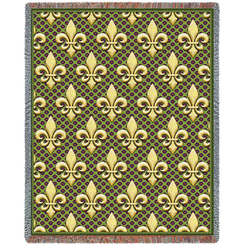 Fleur De Lis - Cotton Woven Blanket Throw - Made in the USA (72x54) Tapestry Throw