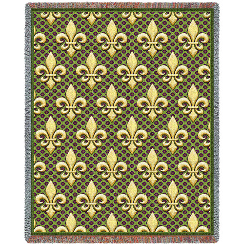 Fleur De Lis - Cotton Woven Blanket Throw - Made in the USA (72x54) Tapestry Throw