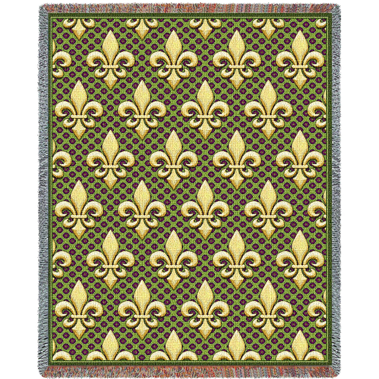 Fleur De Lis Cotton Woven Blanket Throw Made in the USA (72x54)
