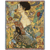 Lady With Fan - Gustav Klimt - Cotton Woven Blanket Throw - Made in the USA (72x54) Tapestry Throw