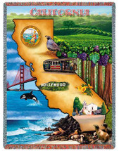 State of California - Cotton Woven Blanket Throw - Made in the USA (72x54) Tapestry Throw