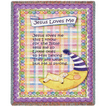 Jesus Loves Me Purple Border Mini Blanket Tapestry Throw