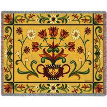 Heritage Floral - Folk Art Sampler - Jennifer Brinley - Cotton Woven Blanket Throw - Made in the USA (72x54) Tapestry Throw