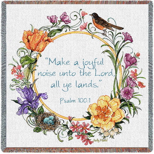 Joyful Noise Unto the Lord All Ye Lands- Scriptures - Psalm 100:1 - Lap Square Cotton Woven Blanket Throw - Made in the USA (54x54) Lap Square