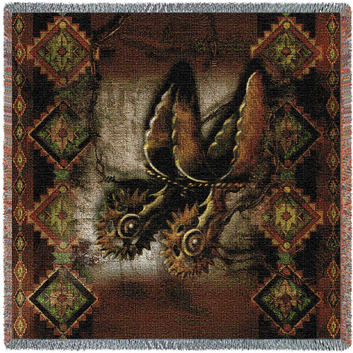 Western Spur - Cowboy - Alma Lee - Lap Square Cotton Woven Blanket Throw - Made in the USA (54x54) Lap Square