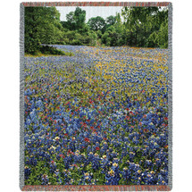 State of Texas - State Flower Bluebonnets - Cotton Woven Blanket Throw - Made in the USA (72x54) Tapestry Throw