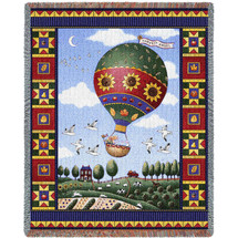 Sunflower Hot Air Balloon - Coco Dowley - Cotton Woven Blanket Throw - Made in the USA (72x54) Tapestry Throw