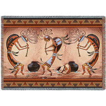 Kokopelli Pot Dance - Southwest Cave Rock Art - Roger Kull - Cotton Woven Blanket Throw - Made in the USA (72x54) Tapestry Throw