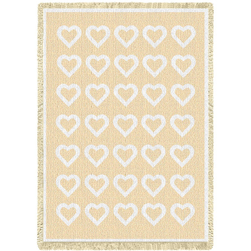 Basketweave Hearts - Natural Cotton Woven Blanket Throw - Made in the USA (70x50) Afghan