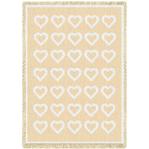 Basketweave Hearts - Natural Cotton Woven Blanket Throw - Made in the USA (70x50) Afghan