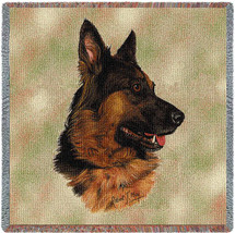 German Shepherd - Robert May - Lap Square Cotton Woven Blanket Throw - Made in the USA (54x54) Lap Square
