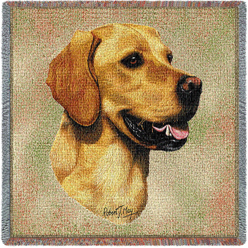 Golden Retriever Robert May - Lap Square Cotton Woven Blanket Throw - Made in the USA (54x54) Lap Square
