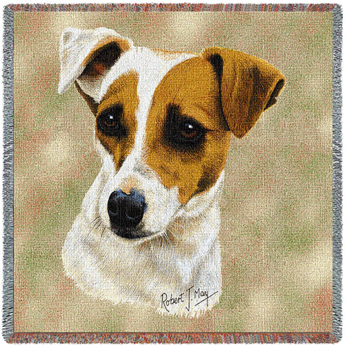 Jack Russell Terrier - Robert May - Lap Square Cotton Woven Blanket Throw - Made in the USA (54x54) Lap Square