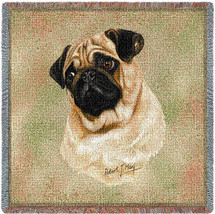 Pug - Robert May - Lap Square Cotton Woven Blanket Throw - Made in the USA (54x54) Lap Square