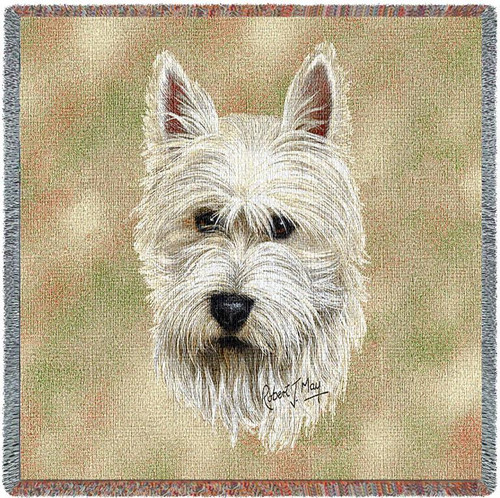 West Highland White Terrier - Robert May - Lap Square Cotton Woven Blanket Throw - Made in the USA (54x54) Lap Square