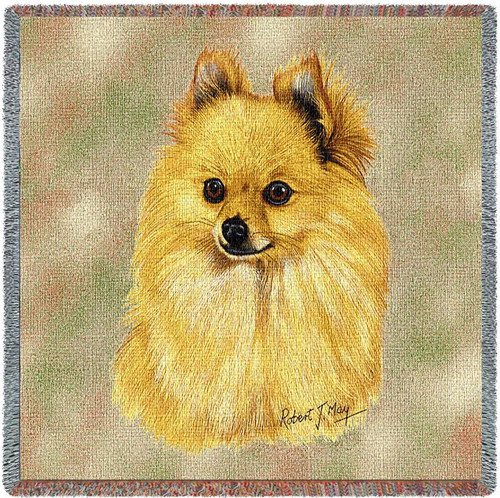 Pomeranian - Robert May - Lap Square Cotton Woven Blanket Throw - Made in the USA (54x54) Lap Square