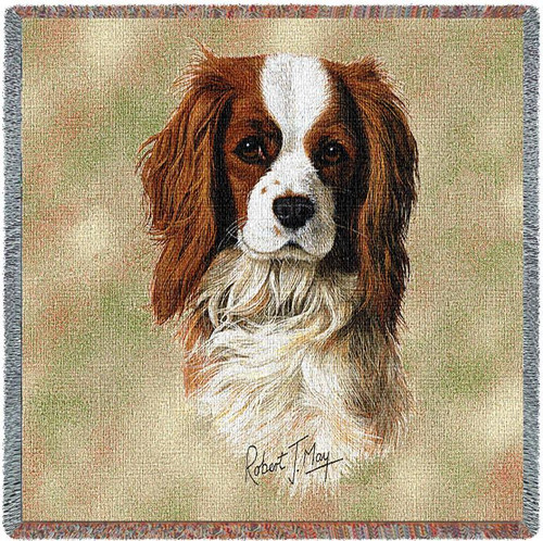 Cavalier King Charles Spaniel - Robert May - Lap Square Cotton Woven Blanket Throw - Made in the USA (54x54) Lap Square