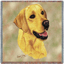 Labrador Retriever Yellow Lab - Robert May - Lap Square Cotton Woven Blanket Throw - Made in the USA (54x54) Lap Square