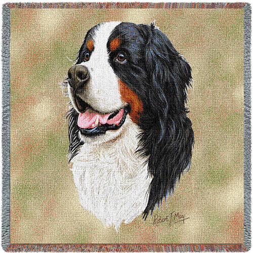 Bernese Mountain - Robert May - Lap Square Cotton Woven Blanket Throw - Made in the USA (54x54) Lap Square